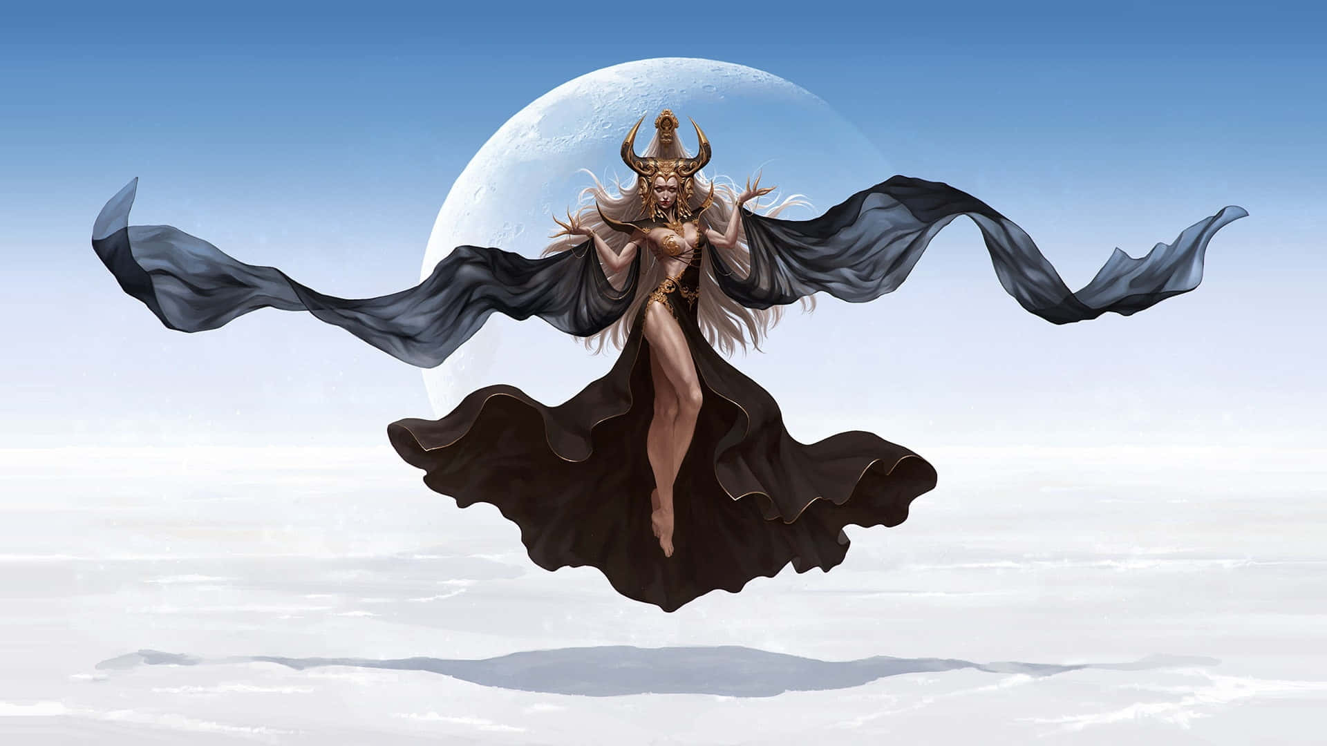 Majestic Moon Goddess Above Clouds Wallpaper