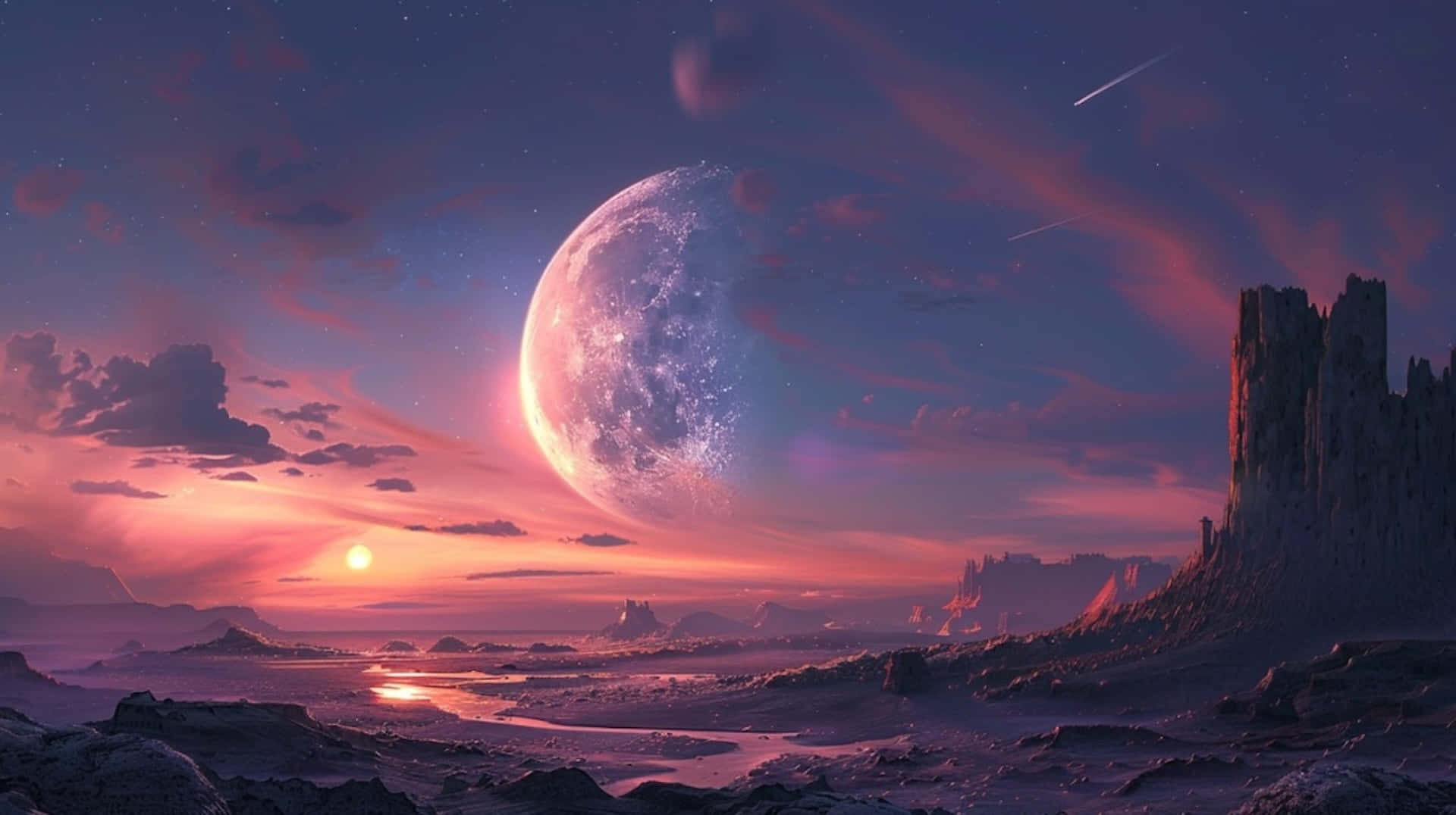 Majestic Moonrise Fantasy Landscape Wallpaper