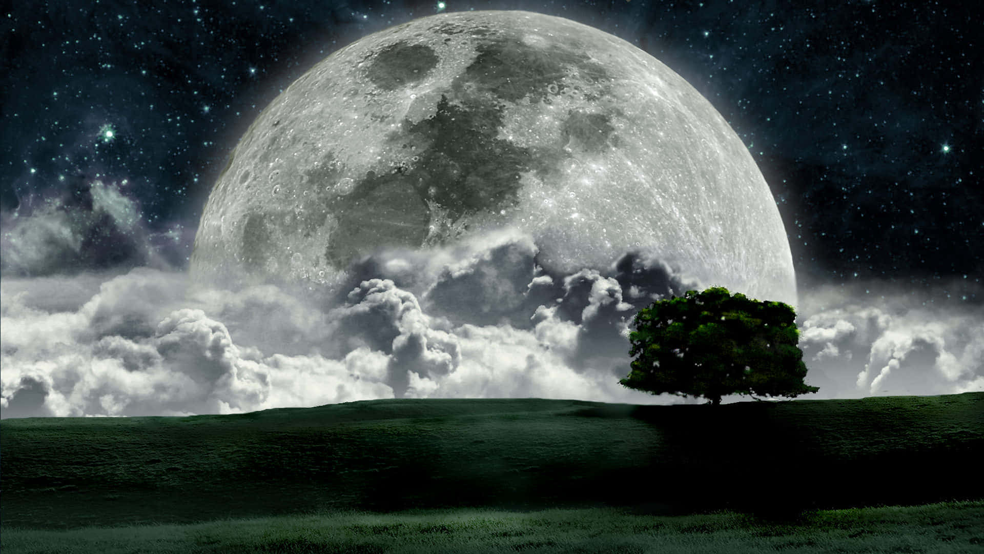 Majestic Moonrise Over Landscape Wallpaper