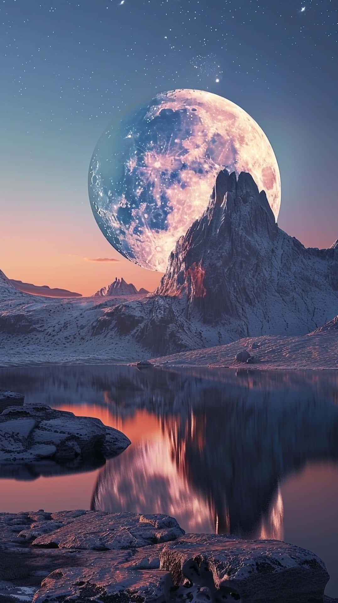 Majestic Moonrise Over Mountain Lake Wallpaper