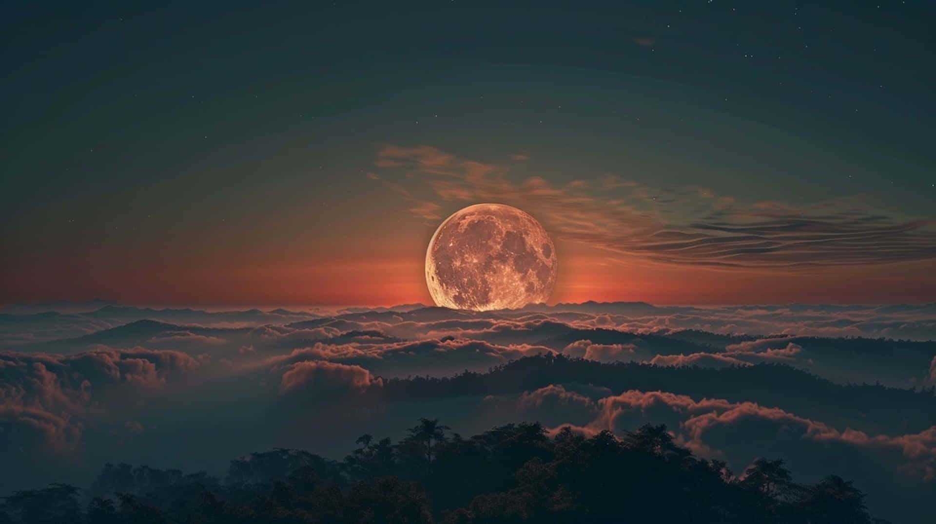 Majestic Moonrise Over Mountainous Landscape Wallpaper