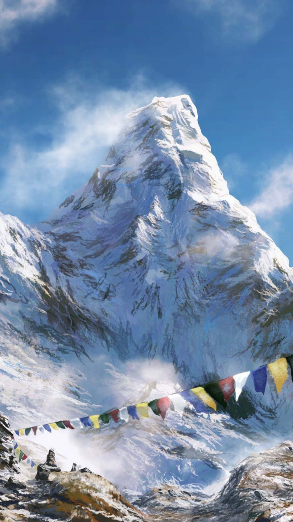 Majestic_ Mountain_ Peak_with_ Prayer_ Flags Wallpaper