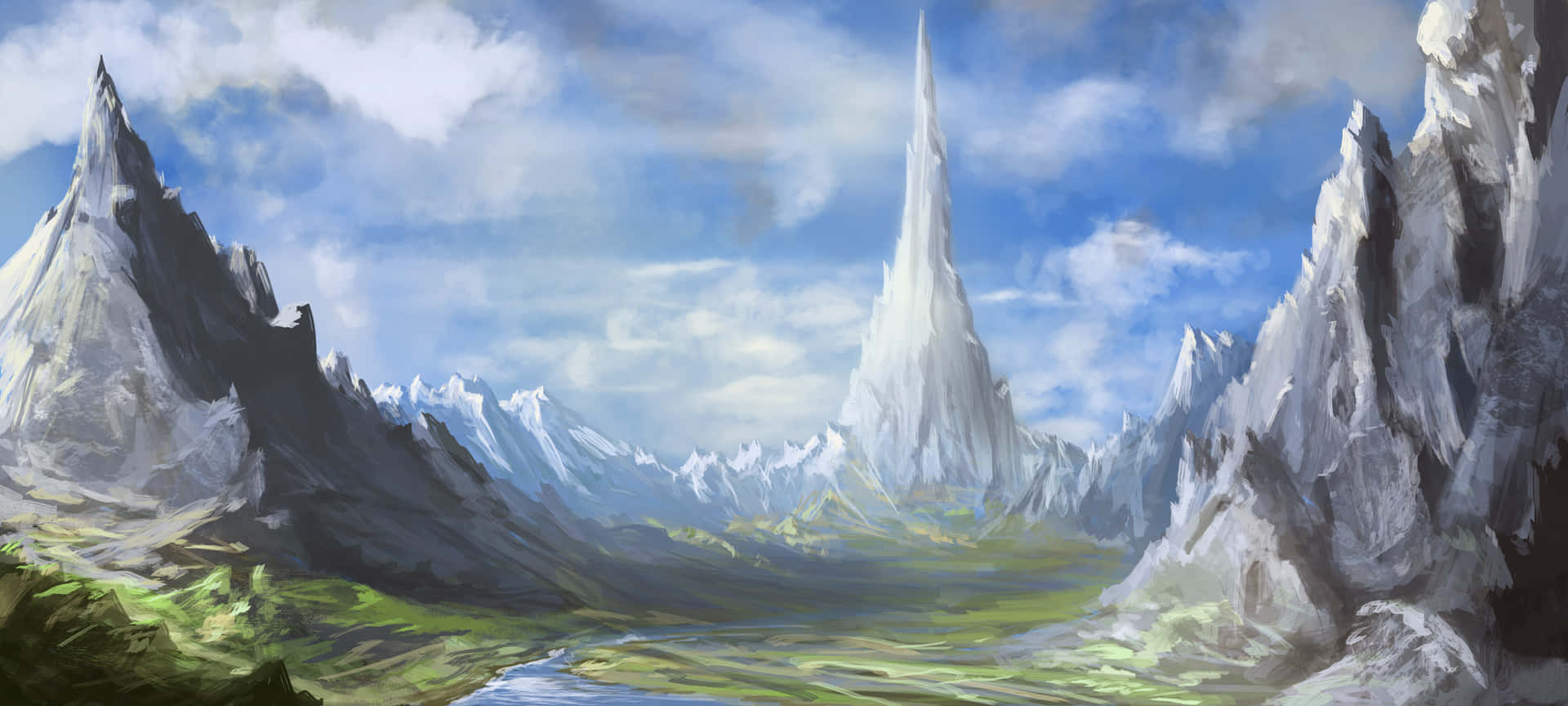 Majestic_ Mountain_ Spire_ Fantasy_ Landscape Wallpaper