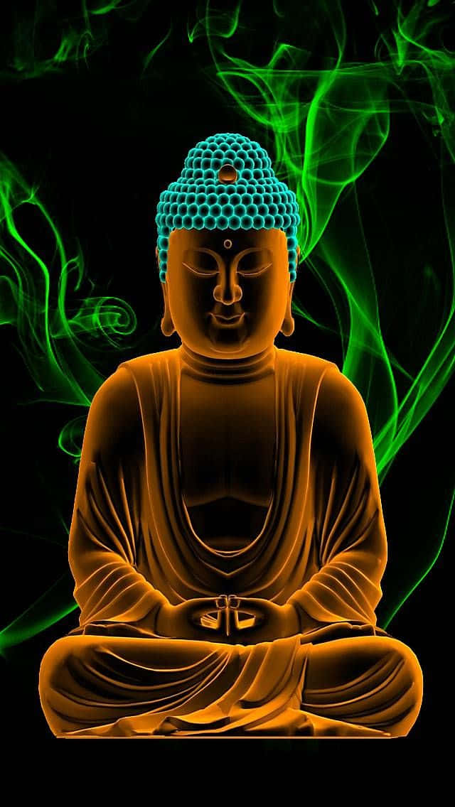 Majestic Neon Buddha Radiating Serenity And Enlightenment. Wallpaper