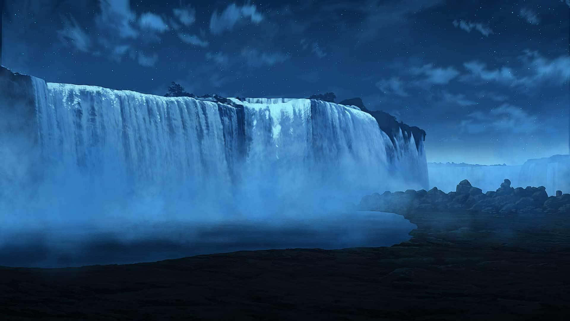 Majestic_ Nighttime_ Waterfall Wallpaper