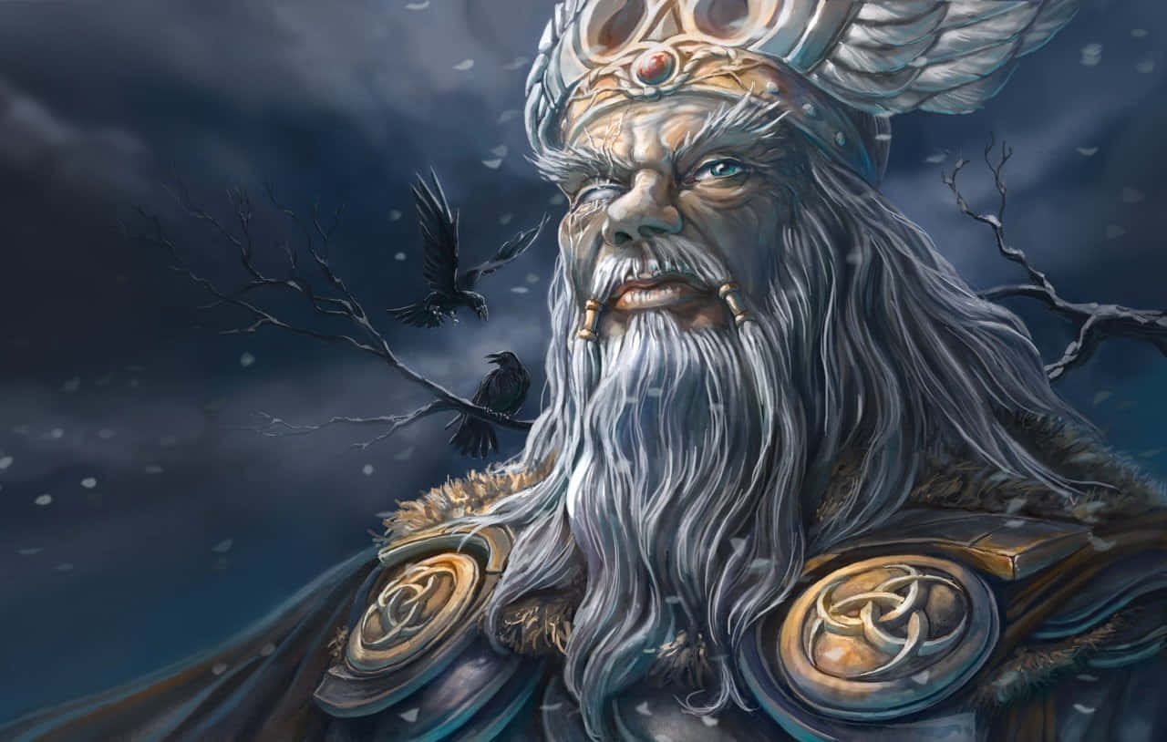 Majestic_ Odin_and_ Ravens Wallpaper