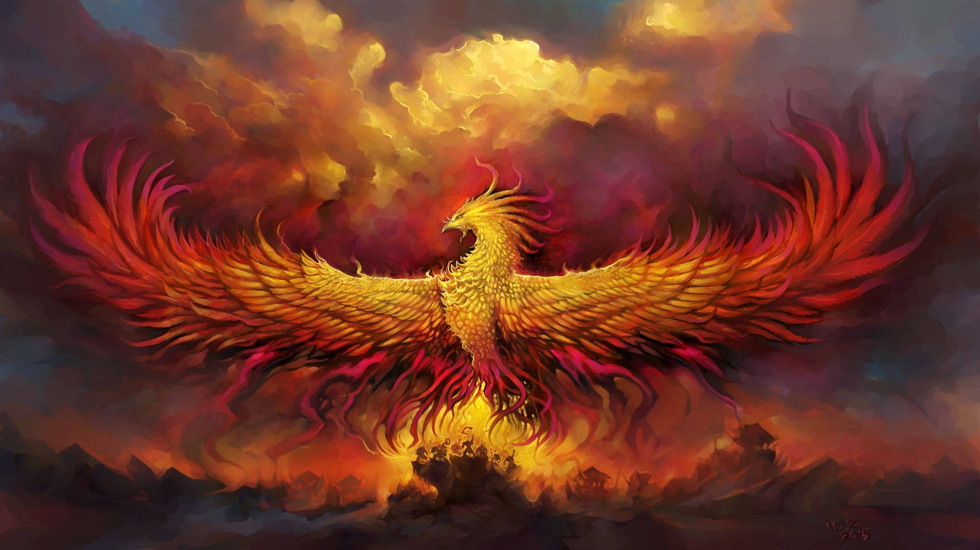Majestic Phoenix's Fire Wings Wallpaper