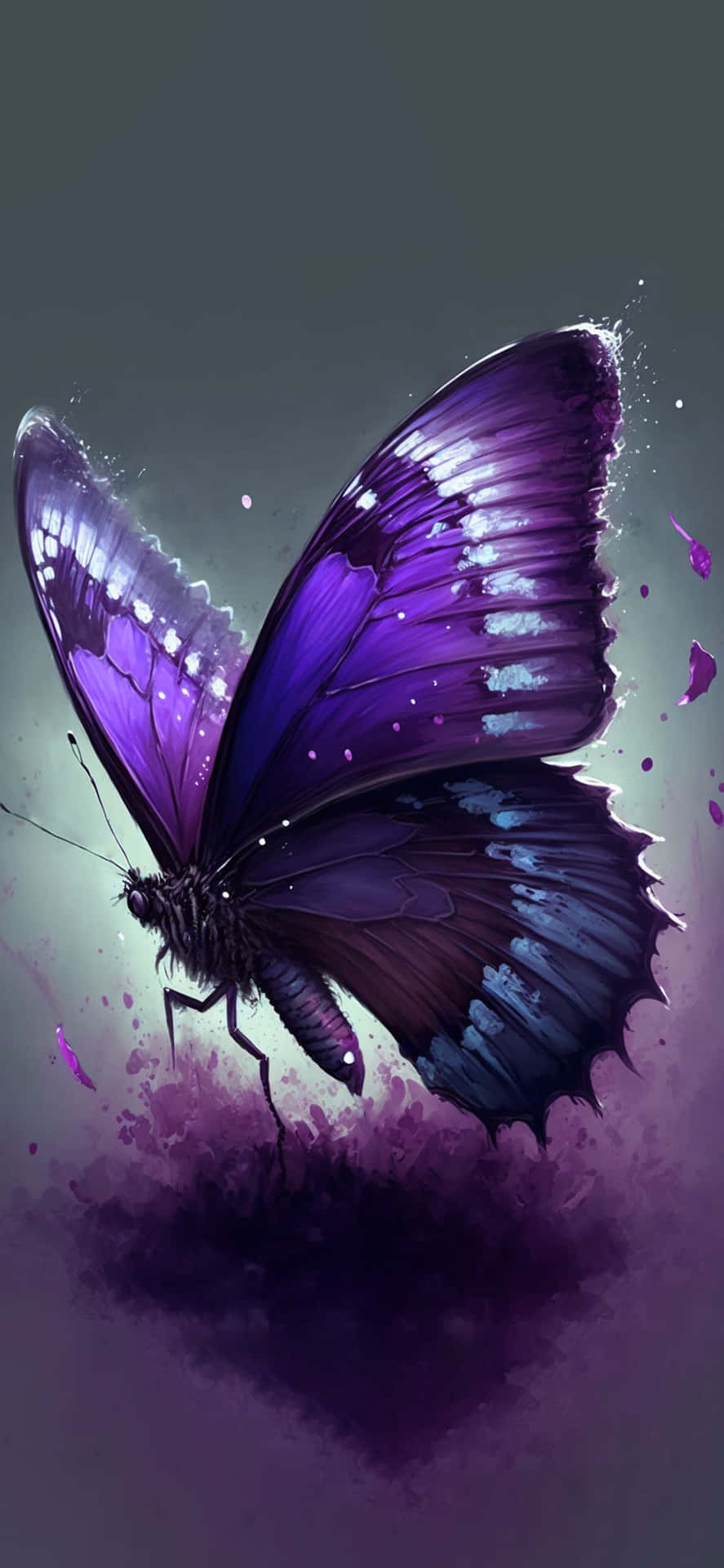 Majestic Purple Butterfly On Floral Background