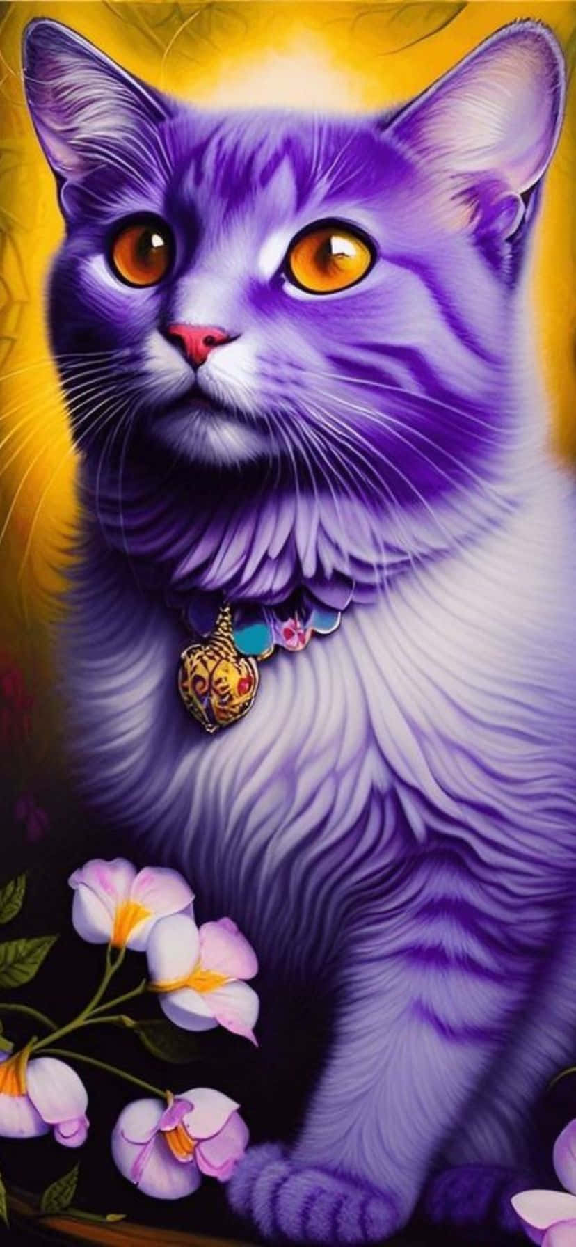Majestic Purple Cat Artwork Wallpaper