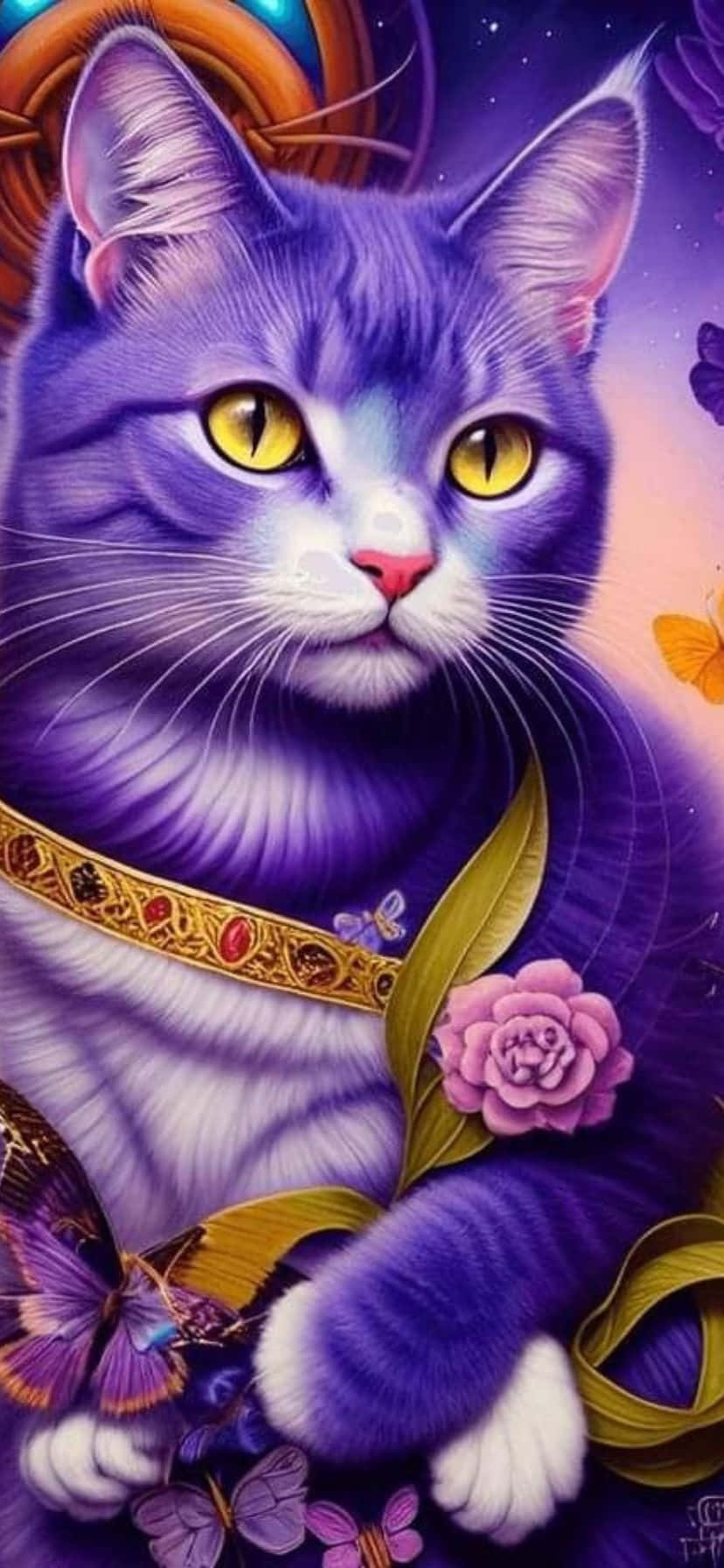 Majestic Purple Cat Fantasy Art Wallpaper