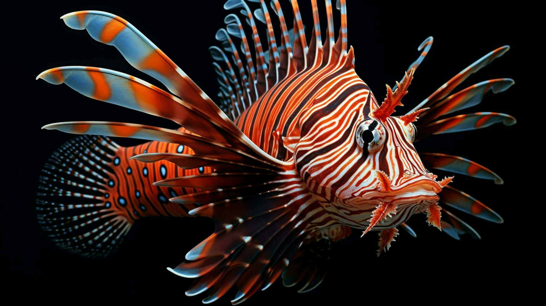 Majestic Red Lionfish Black Background Wallpaper