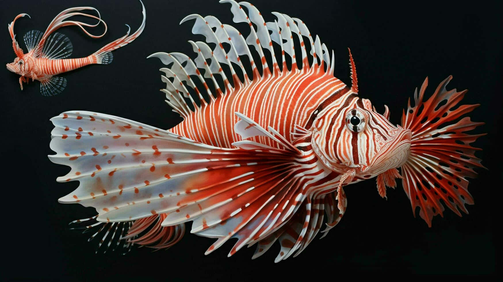 Majestic Red Lionfish Swimming Wallpaper