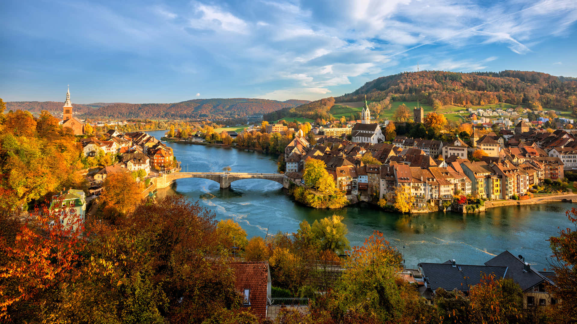 Majestic Rhine River Scene In Basel, Switzerland Wallpaper