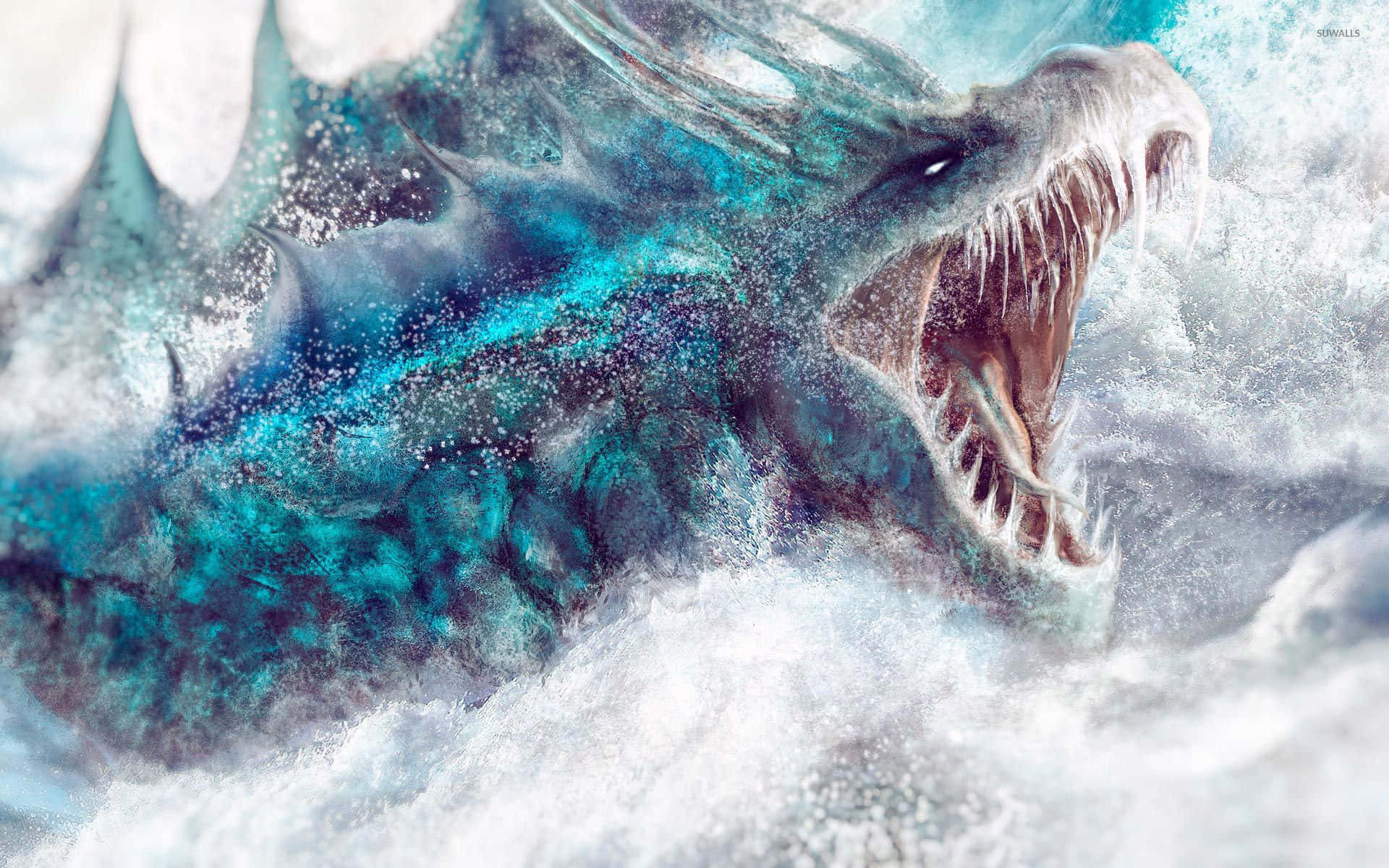 Majestic Sea Dragon Emerging From Waves Wallpaper