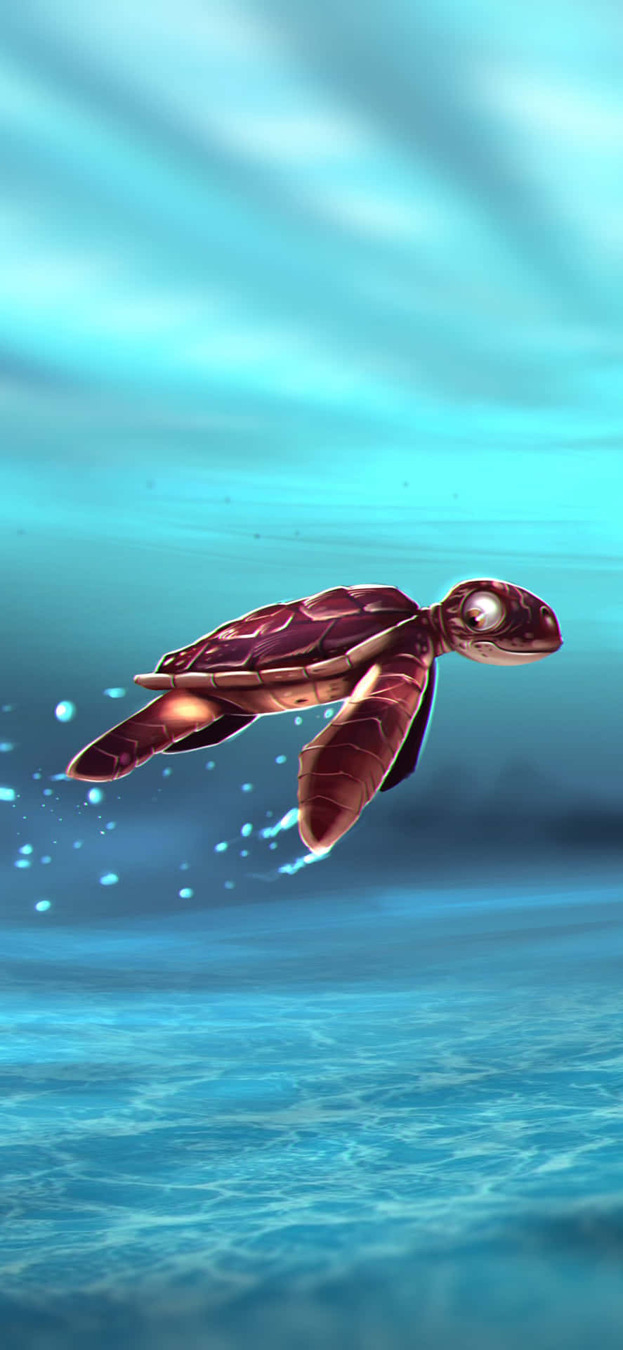 Majestic Sea Turtle Swimming In The Blue Ocean