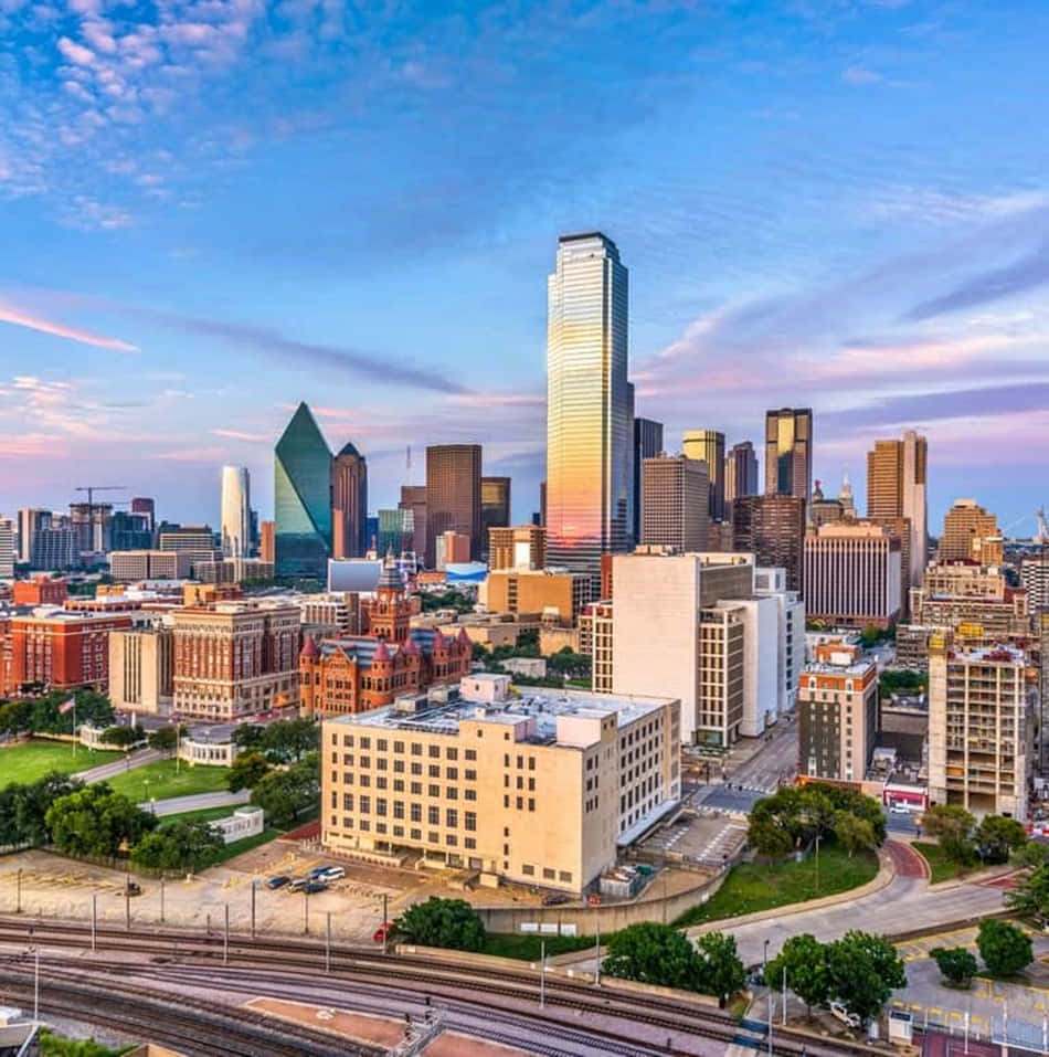 Majestueuze Skyline Van Downtown Dallas Achtergrond