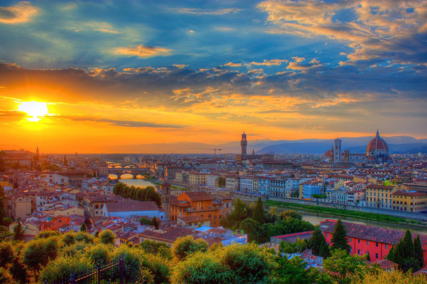 Majestic Tuscany Sunset Skyline Wallpaper