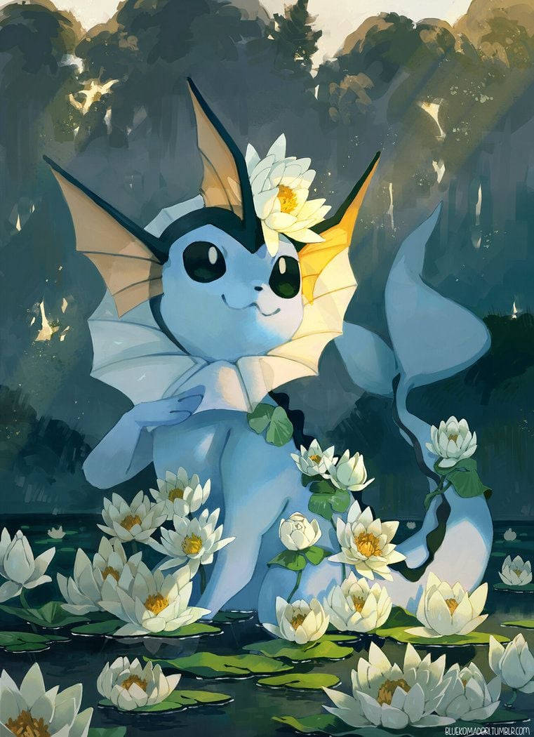 Majestic Vaporeon In An Ethereal Environment Wallpaper