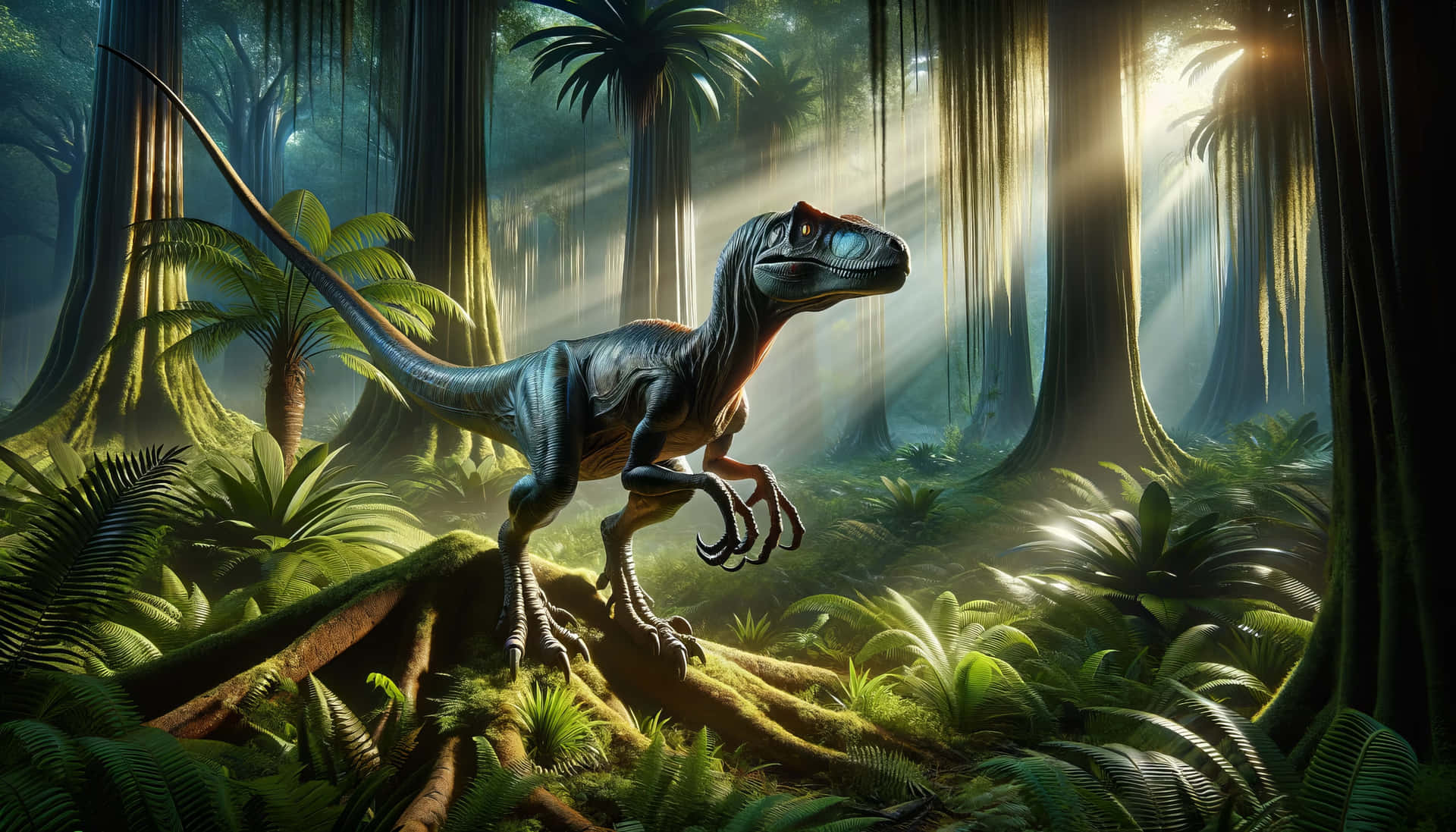 Majestic Velociraptorin Ancient Forest.jpg Wallpaper