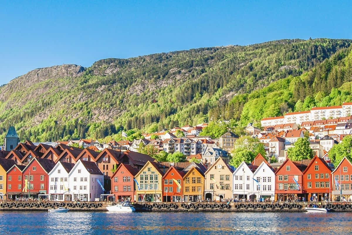 Majestic View Of Bryggen Harbor In Bergen, Norway Wallpaper
