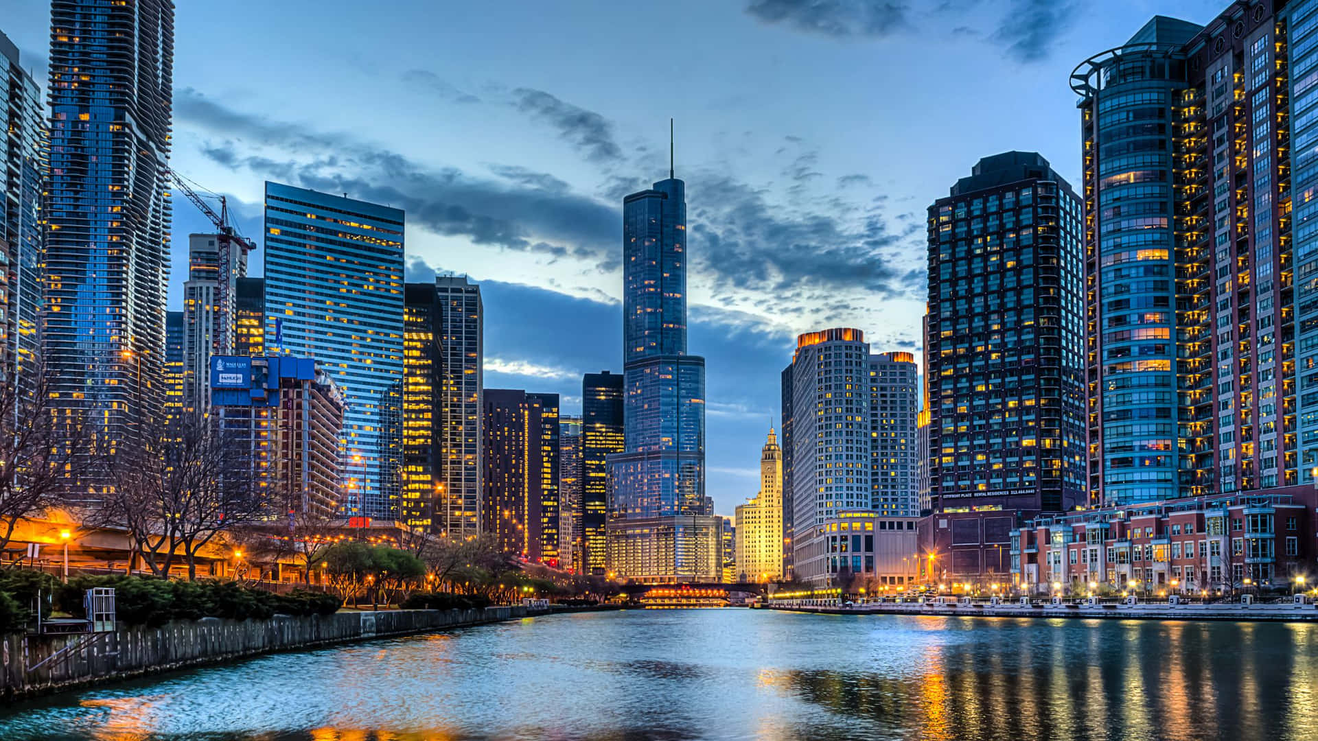 Majestic View Of Chicago Skyline At Sunset