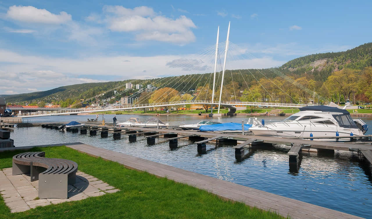 Majesteettinen Näkymä Drammenin Kaupunkiin Auringonlaskussa Taustakuva