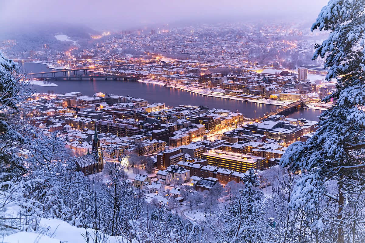 Majestueus Uitzicht Op De Drammen Rivier In Noorwegen Achtergrond