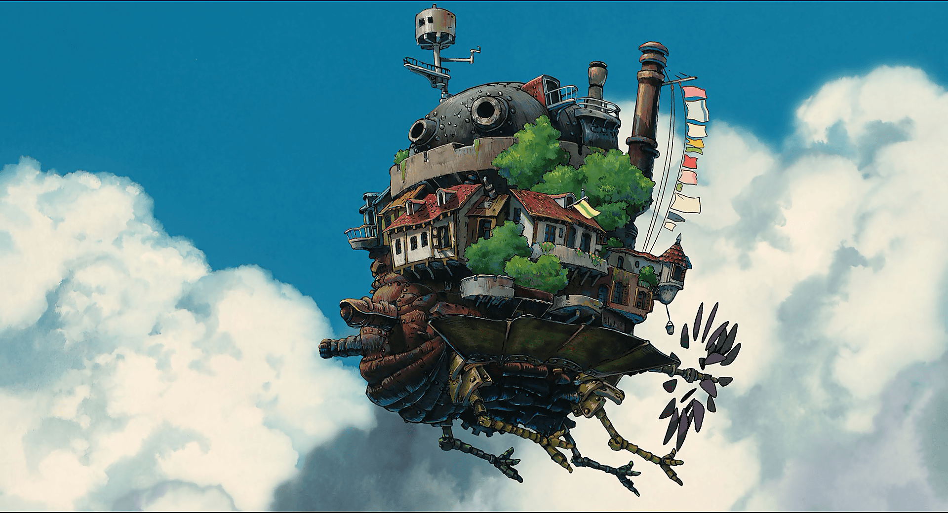 Majestic View Of Howl's Moving Castle Against A Sunset Sky