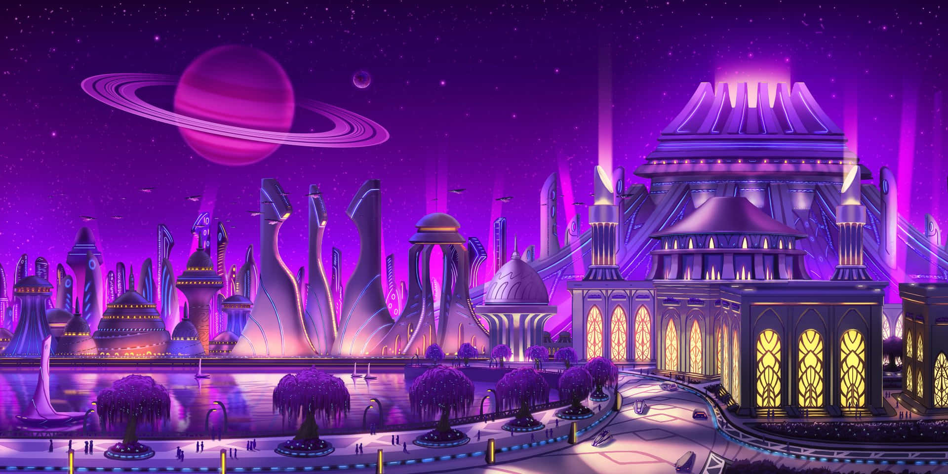 Majestic View Of Space City Wallpaper