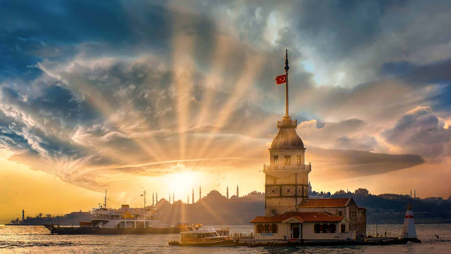 Majestic View Of The Historic Maiden Tower At Sunset Wallpaper