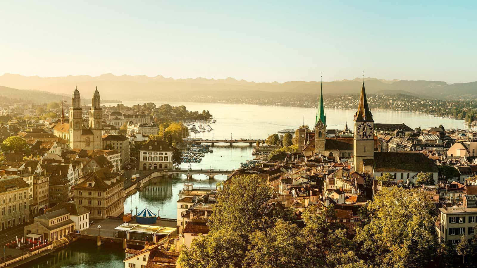 Majestic View Of Zurich's Landmark Wallpaper
