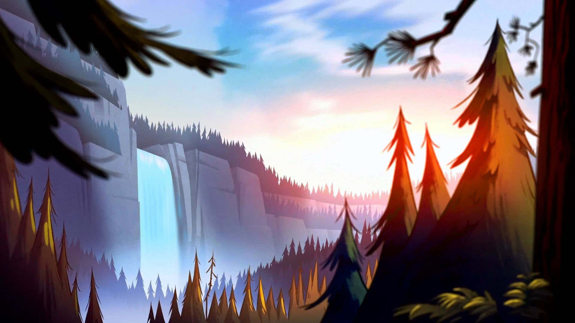 Ilustraciónde Una Majestuosa Cascada. Fondo de pantalla