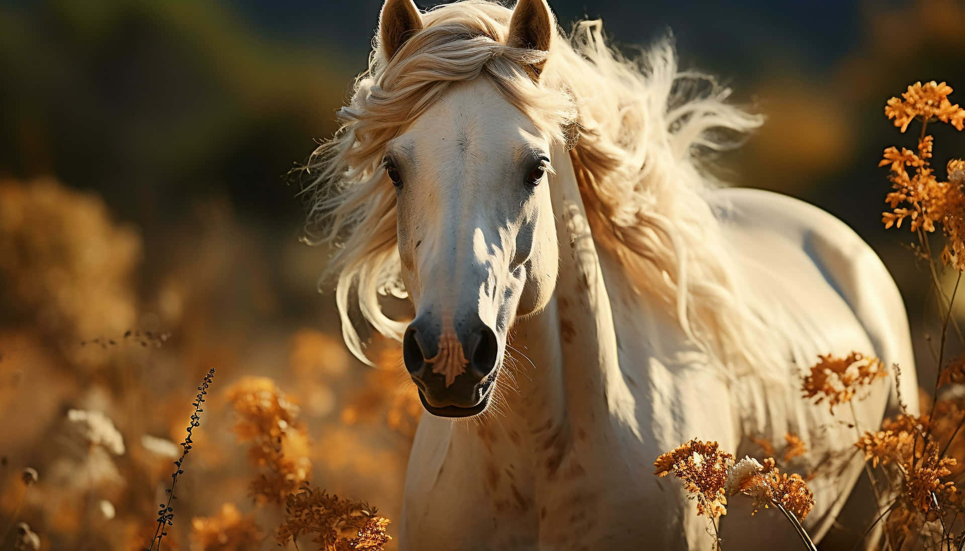 Majestic White Horsein Autumn Wallpaper