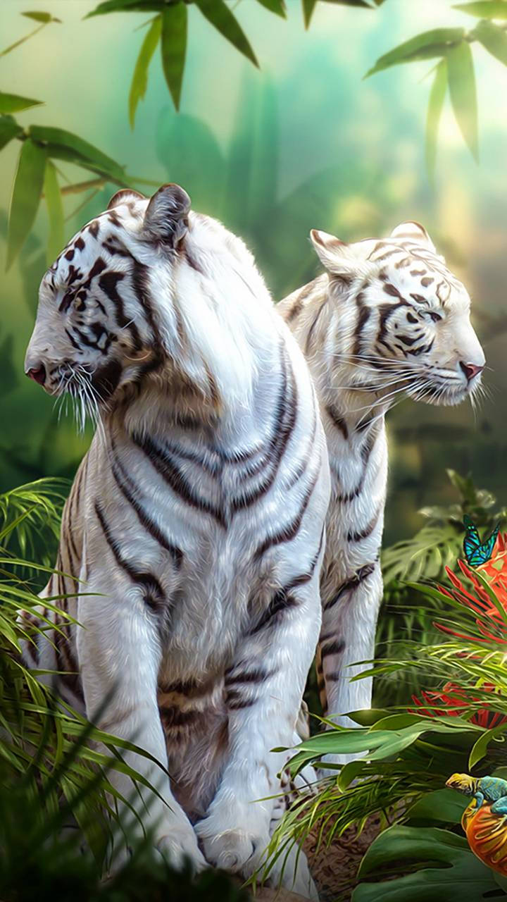 Majestic White Tiger In A Tropical Forest Wallpaper