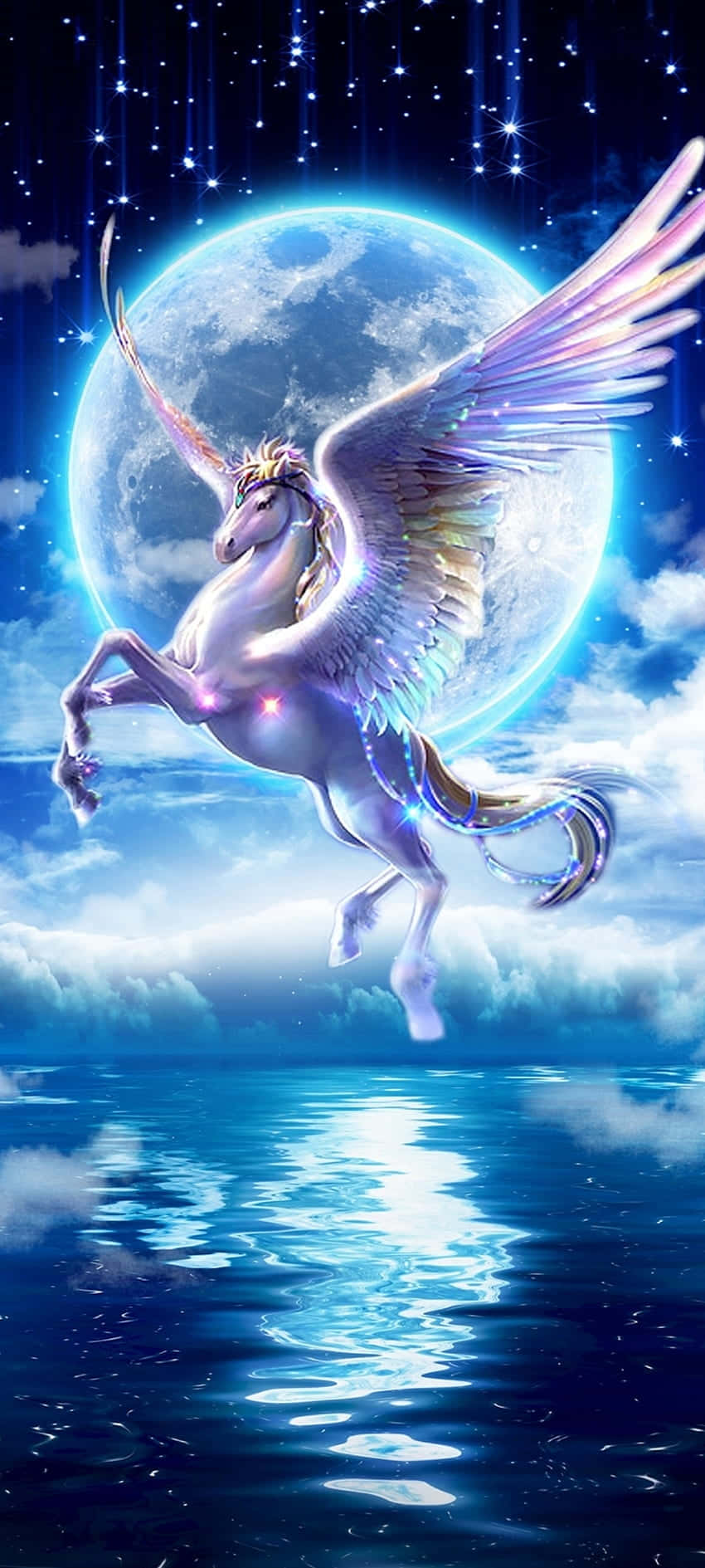 Majestic Winged Unicorn Moonlight Wallpaper