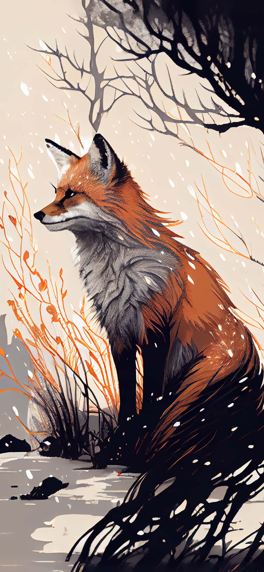 Majestic Winter Fox Art Wallpaper