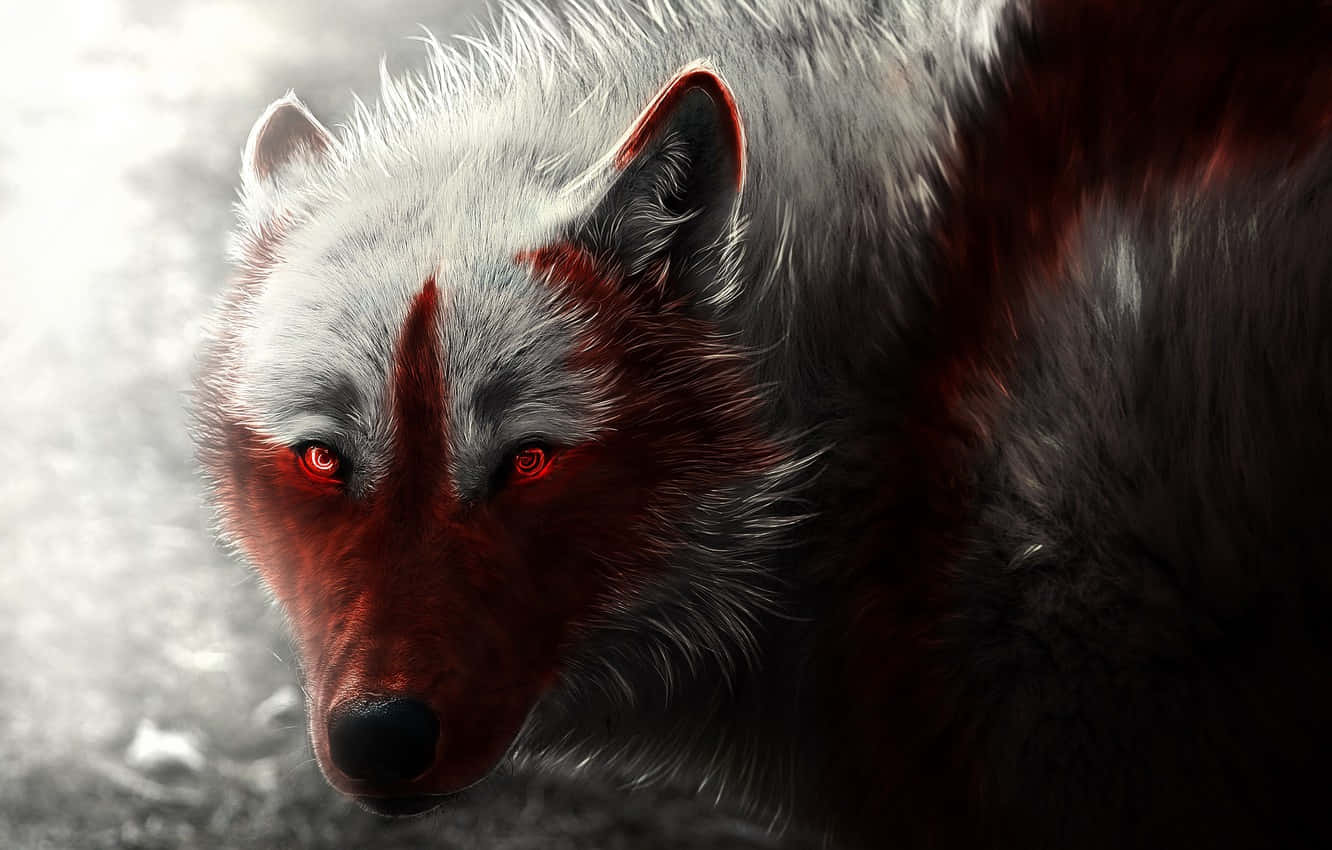 white wolf with red eyes