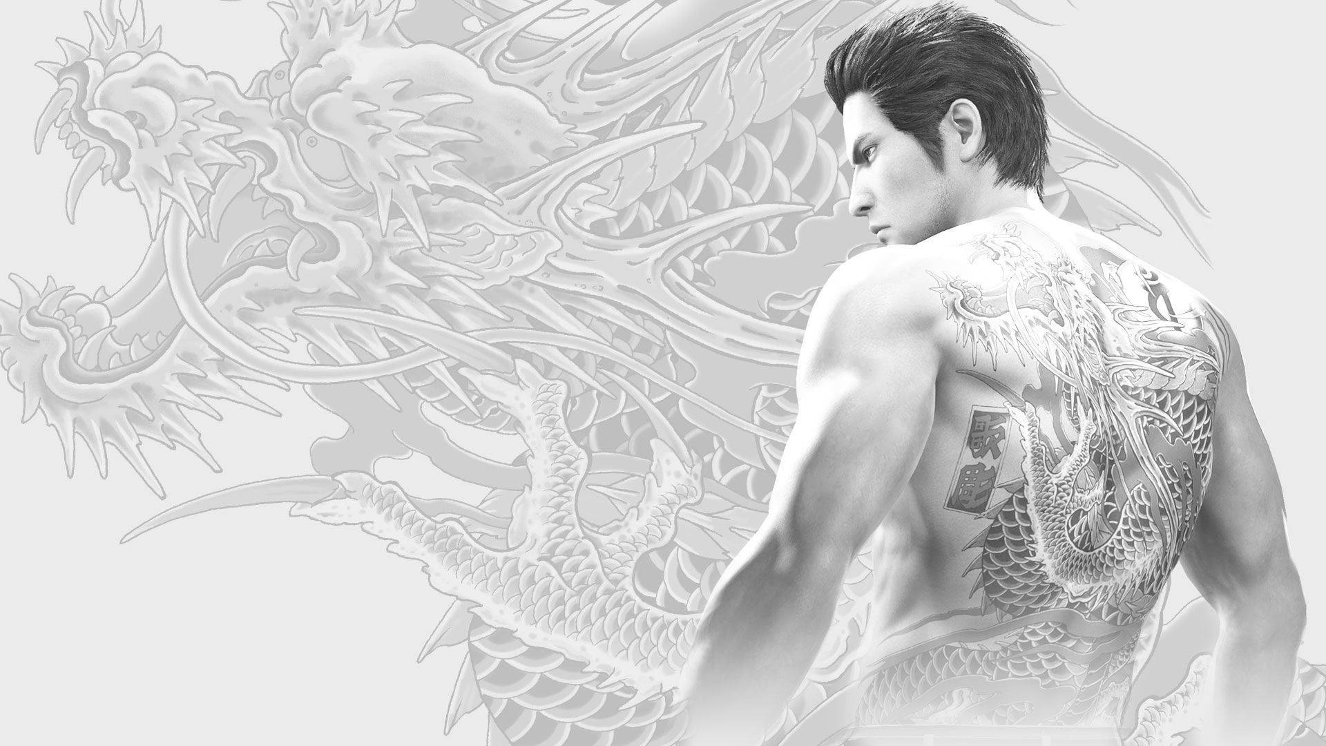 A Man With Tattoos And A Dragon On His Back Wallpaper