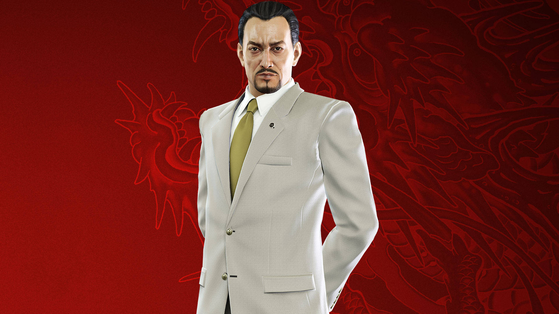 A Man In A White Suit Is Standing In Front Of A Red Background Wallpaper