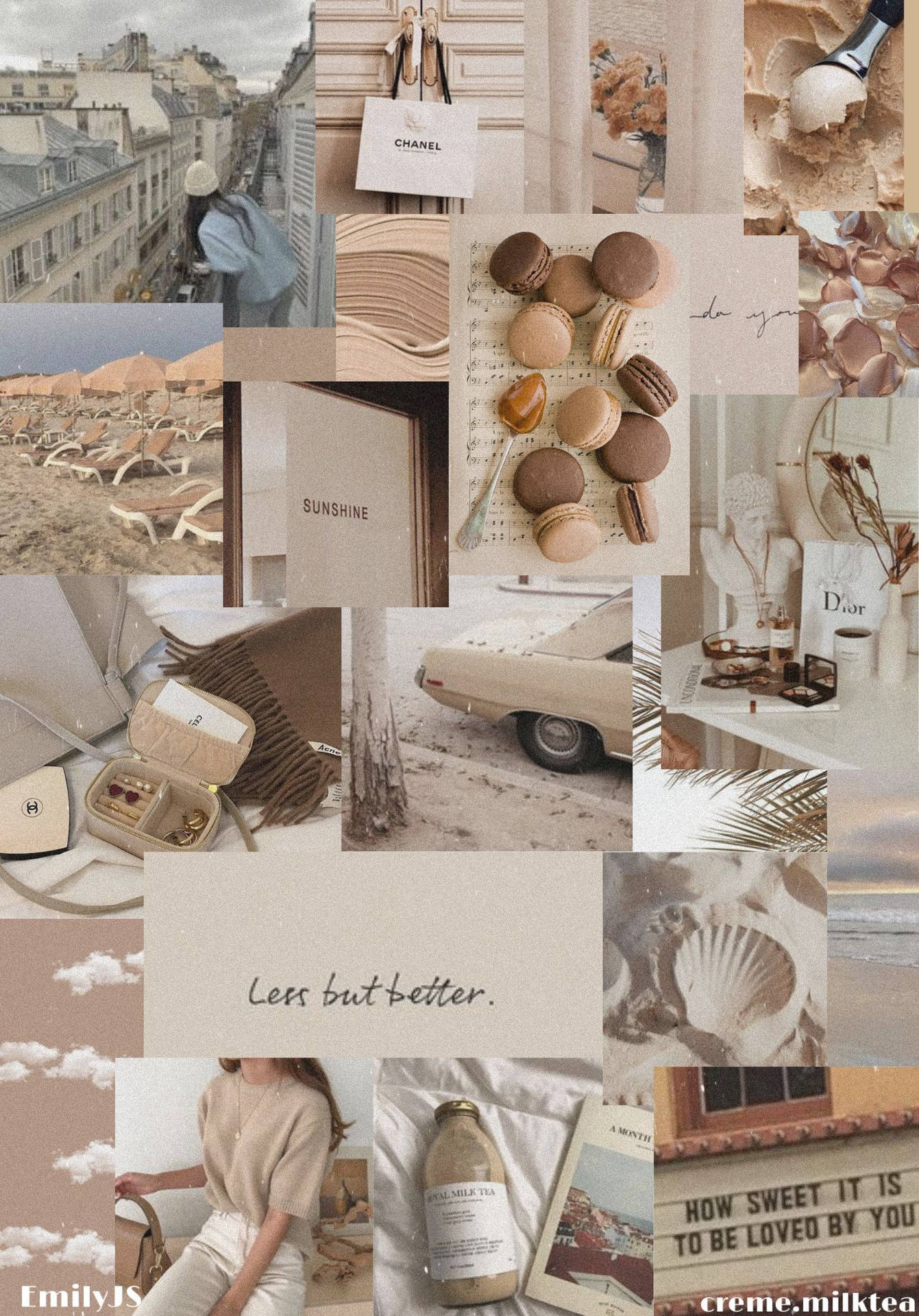 Makeup And Dessert Beige Aesthetic Collage Wallpaper