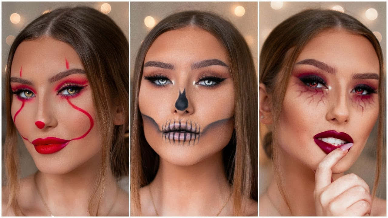 A Woman Is Making Her Face Look Like A Skeleton