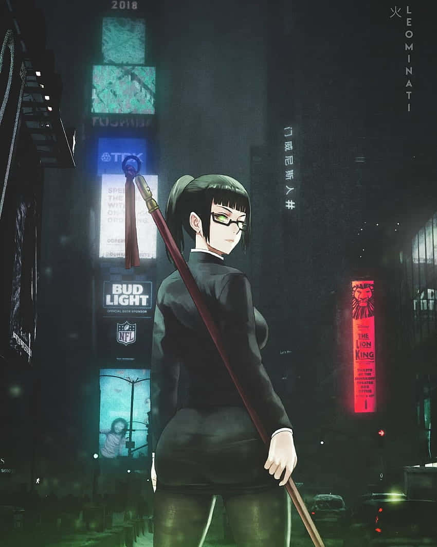 Maki Zenin Nighttime Cityscape Wallpaper