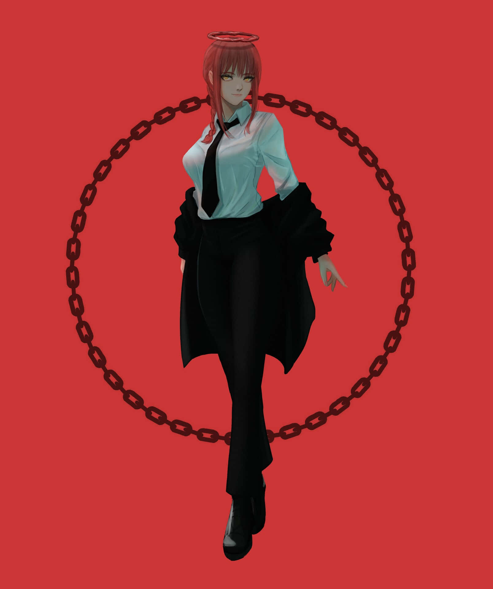 A Woman In A Tie And Chain Around A Red Background Wallpaper