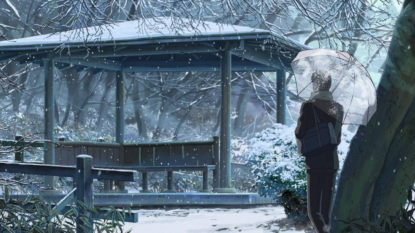 Makotoshinkai Trädgård Av Ordens Vinter Estetik. Wallpaper