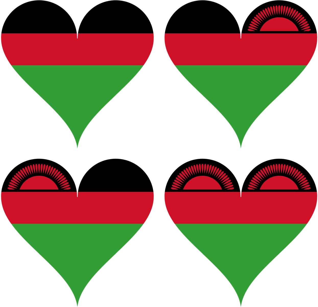 Malawi Flag Hearts Pattern PNG