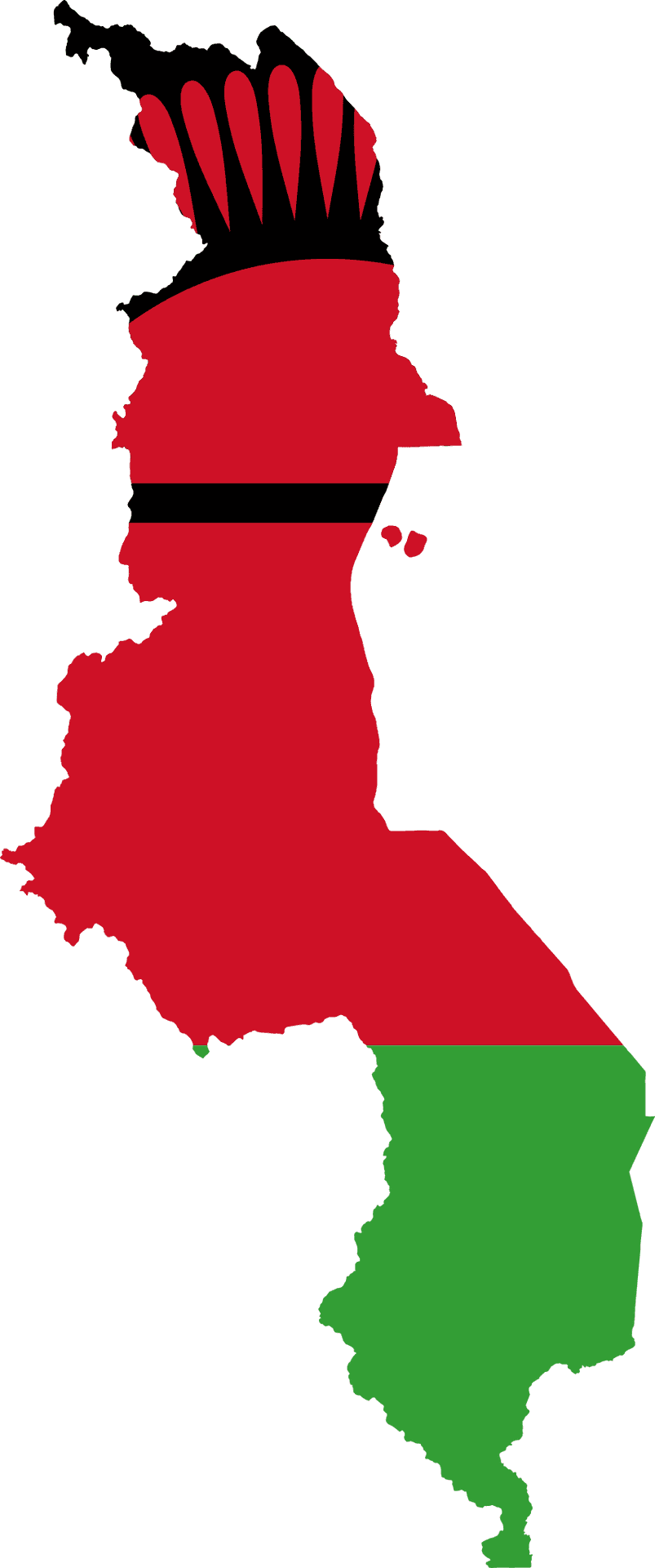 Malawi Map Outlinewith Flag Colors PNG