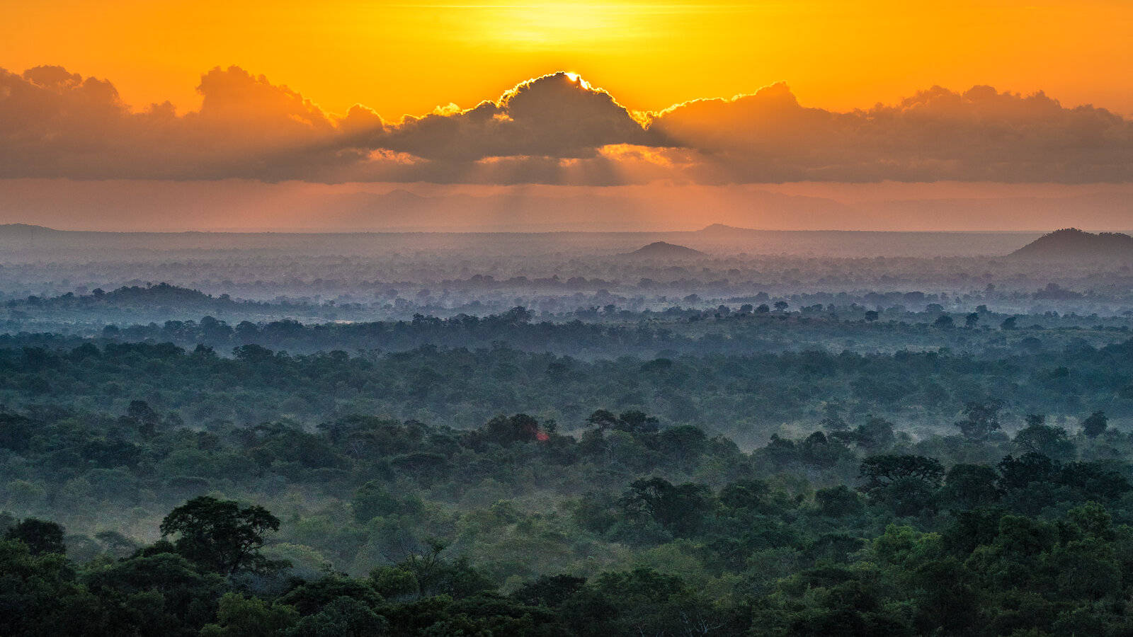Pôrdo Sol Em Malawi, Céu E Floresta. Papel de Parede