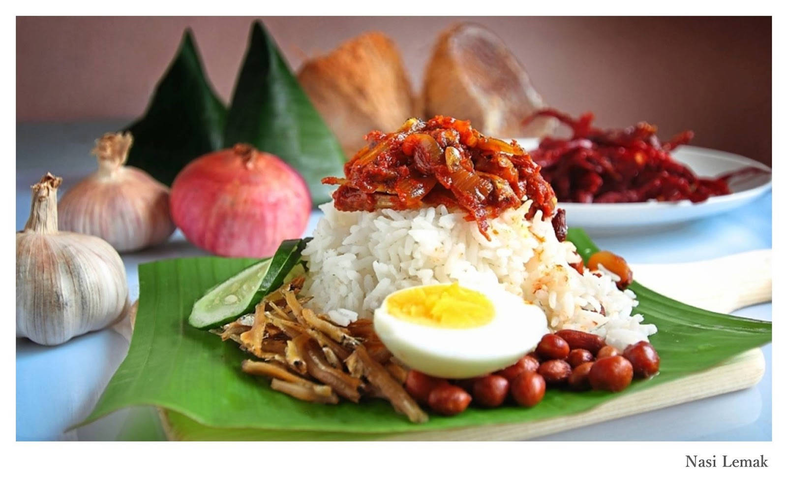 Malaysian Traditional Food Nasi Lemak Closeup Angle Shot Wallpaper