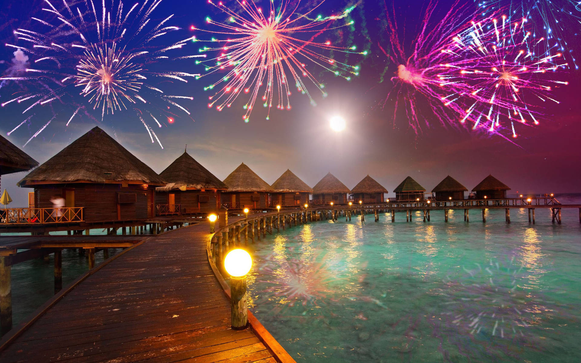 Maldives Fireworks Night Wallpaper