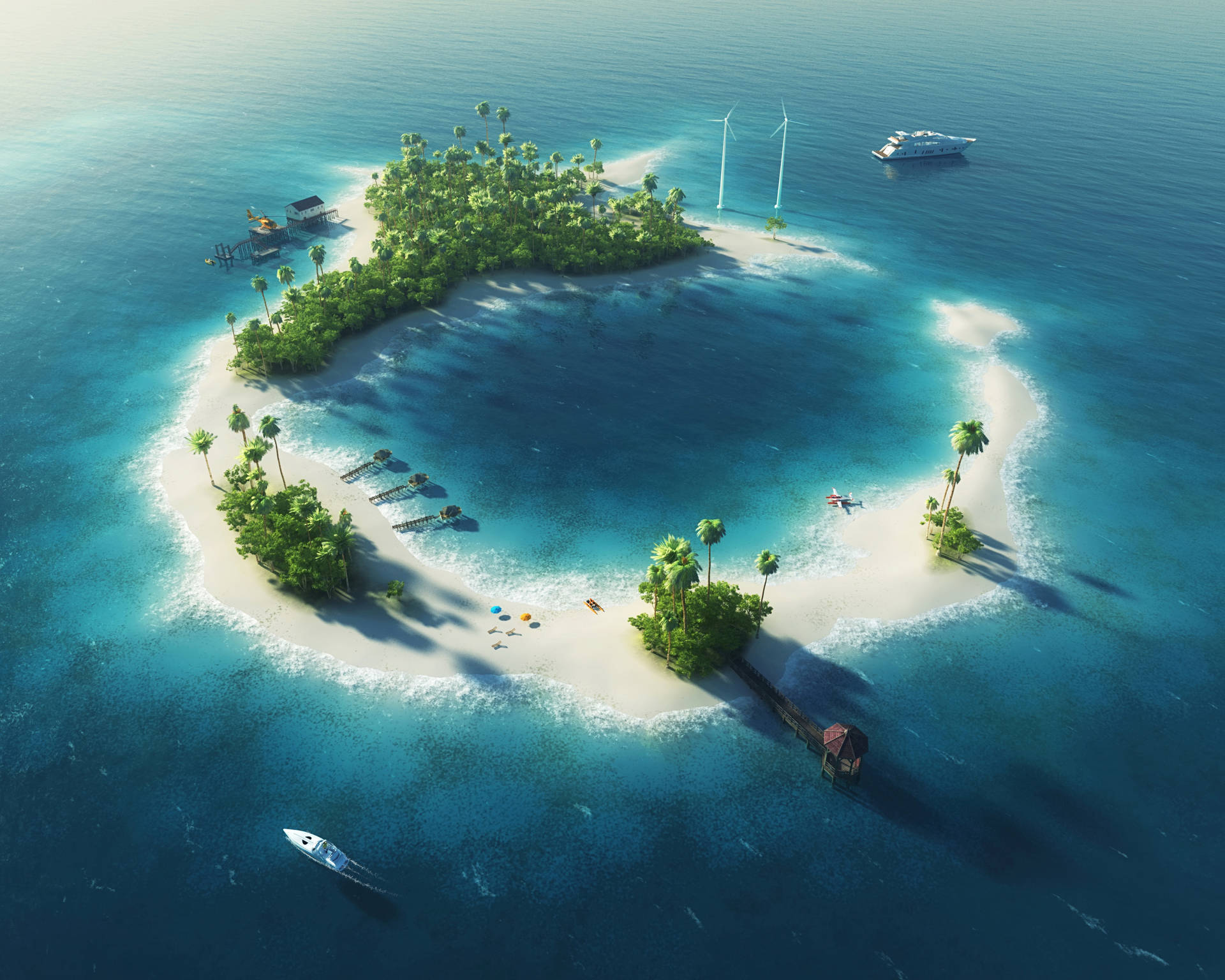 Maldiverna: Digital Luftbild. Wallpaper